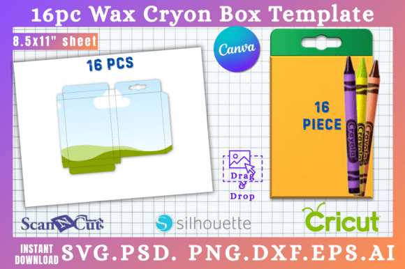 16pc Wax Cryon Box Templates for Creative Projects
