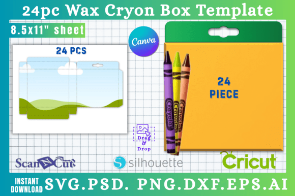 24pc Wax Cryon Box SVG & Canva Templates: Your Next Crafting Essential