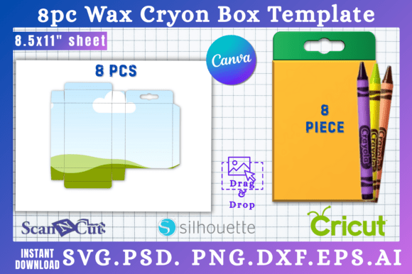 8pc Wax Cryon Box SVG & Canva Templates: Your Packaging Blueprint