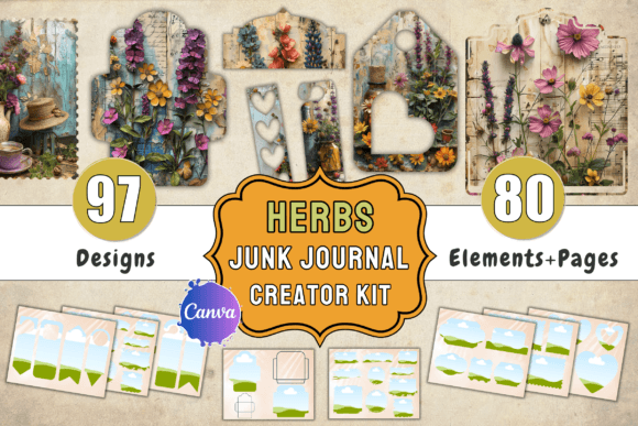 Herbs Junk Journal Kit + Canva Templates