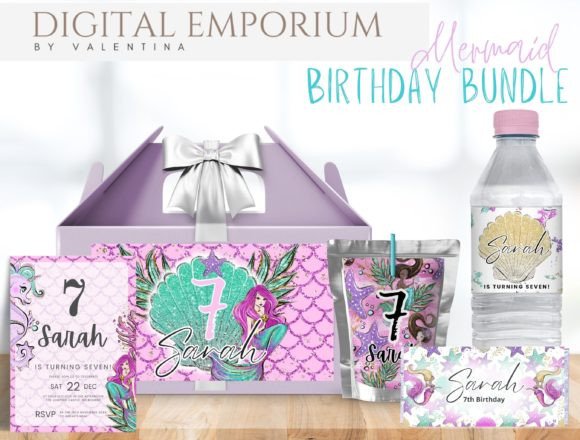 Mermaid Birthday Bundle Canva Templates: Party Magic
