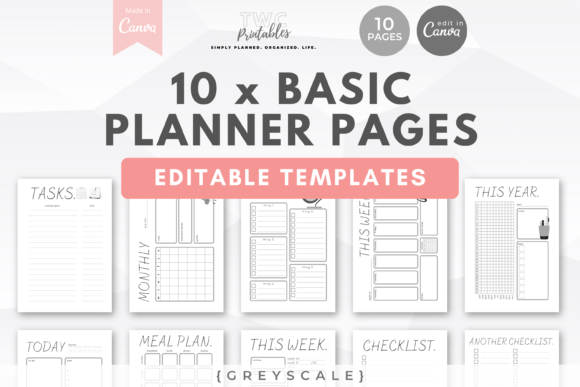 Streamline Your Workflow: Canva Planner Templates | 10 Pages/GREYS